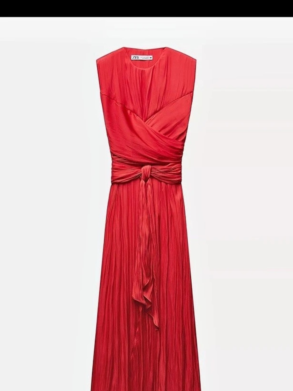 ZARA Satin Effect Dress ZW Collection Pleated Maxi Red Medium